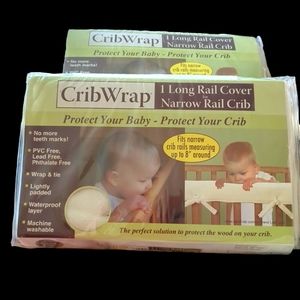 Cream Waterproof CribWrap Chew Guard 2 long rail covers for narrow rail crib